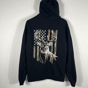 🦌🎯 BUCKWEAR Black Camo Embroidered Hunting HOODIE Sweatshirt Men Sz Medium - E